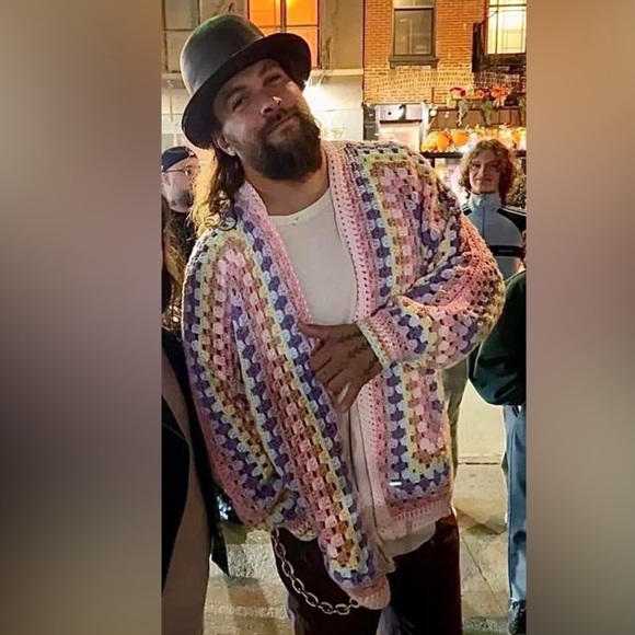 Cardigan Trending Crochet Hexagon Granny Oversized fit OS fits up to XL MENS - Picture 10 of 10